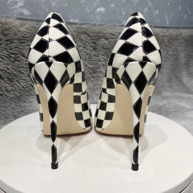 Black White Crocodile High Heel Shoes