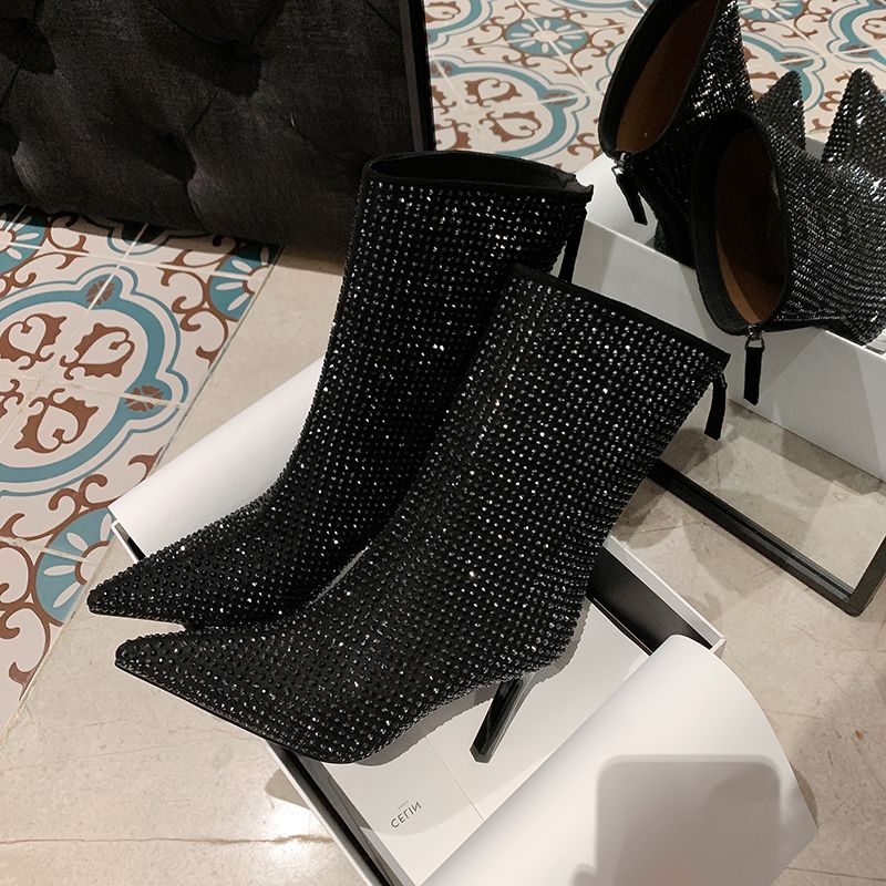 Rhinestone Heeled  Boots