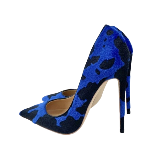 Blue Cow Print Pumps