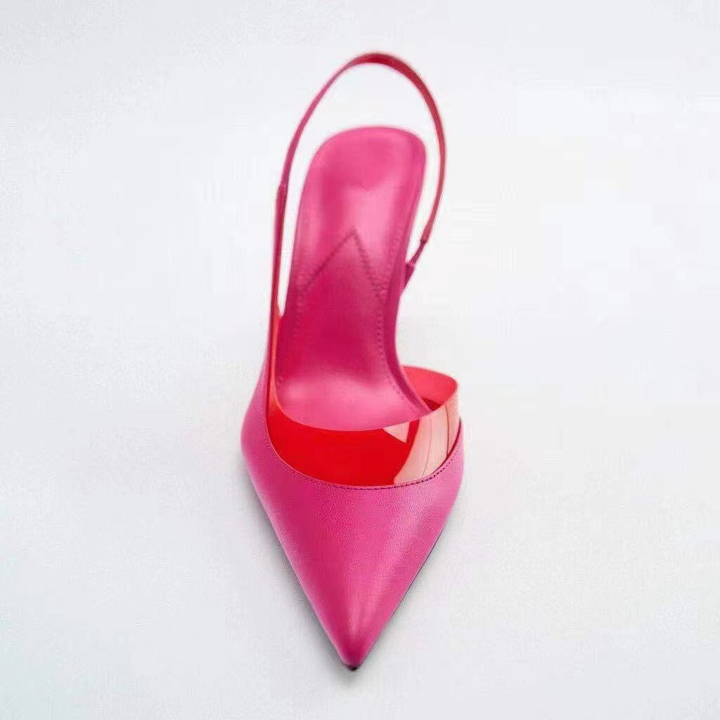 Rose Red Patchwork Sandals Pointed Stiletto Woman Pumps Elegant Pumps Shoes