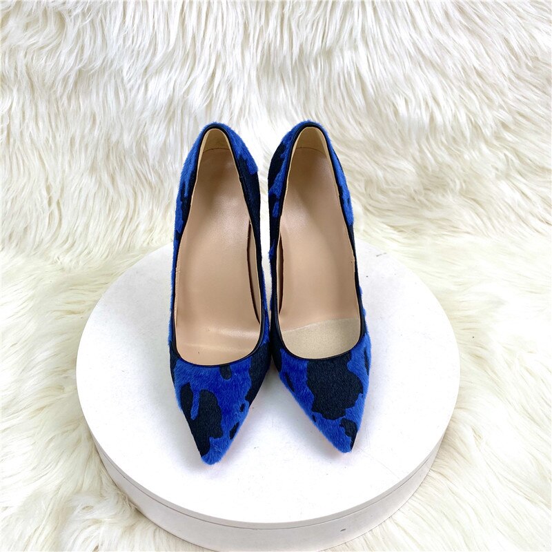 Blue Cow Print Pumps