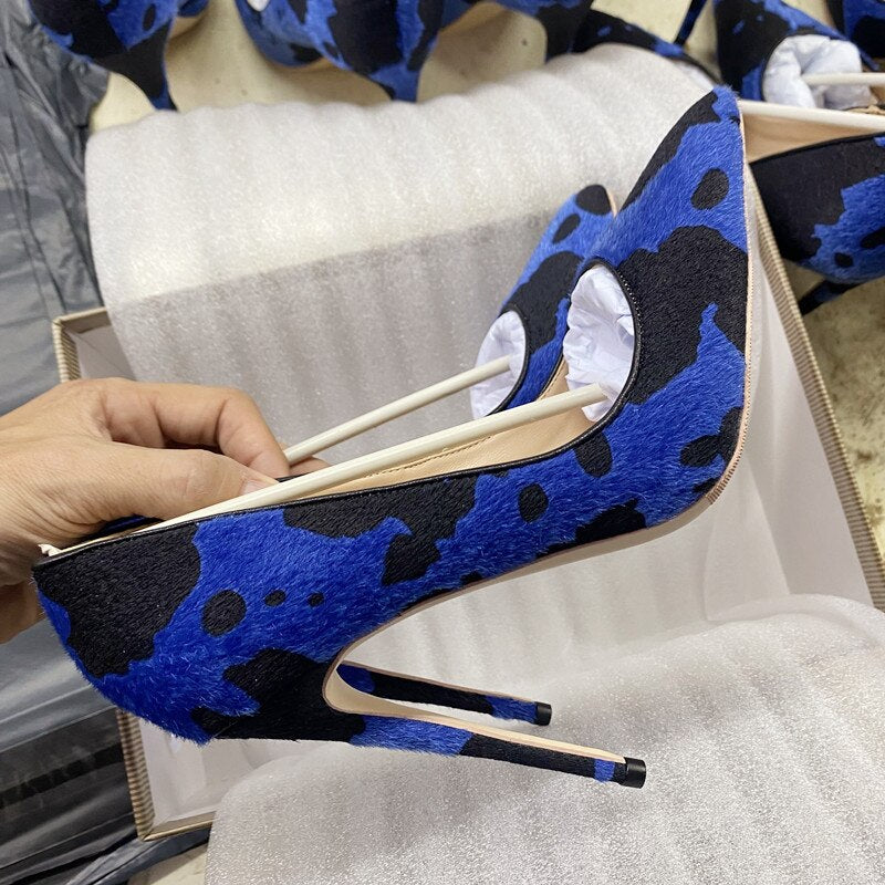 Blue Cow Print Pumps