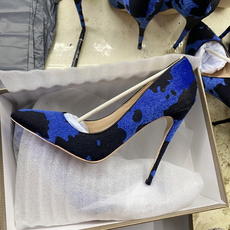 Blue Cow Print Pumps