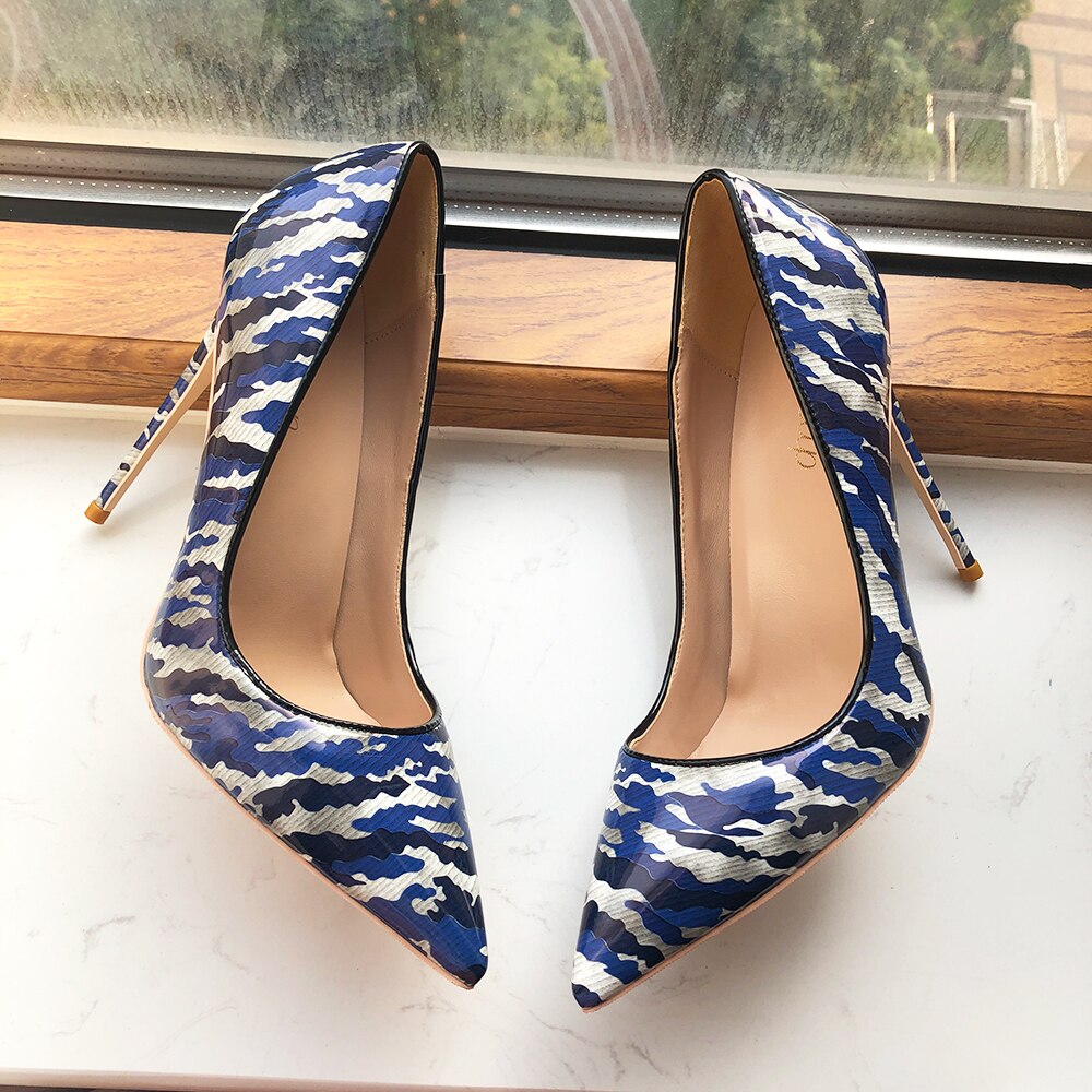 Blue Patent Printed Heels