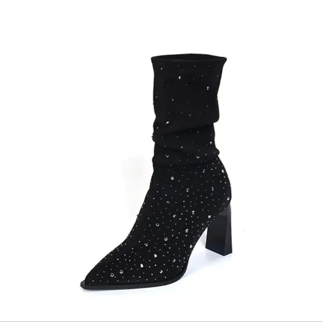 Sparkle Pointed Mid-calf Boots