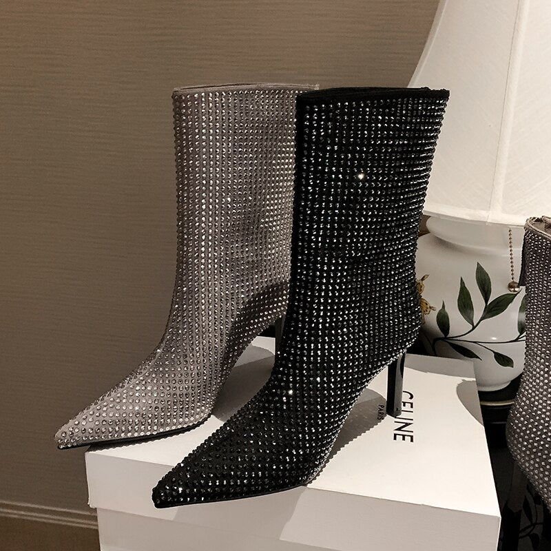 Rhinestone Heeled  Boots