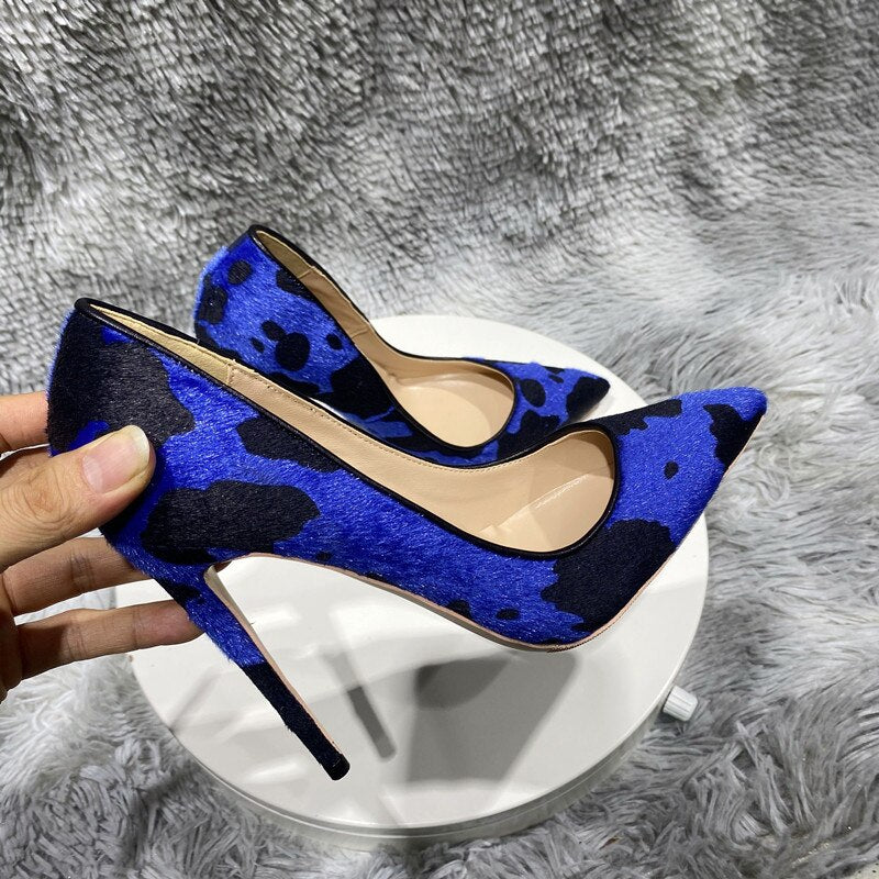 Blue Cow Print Pumps