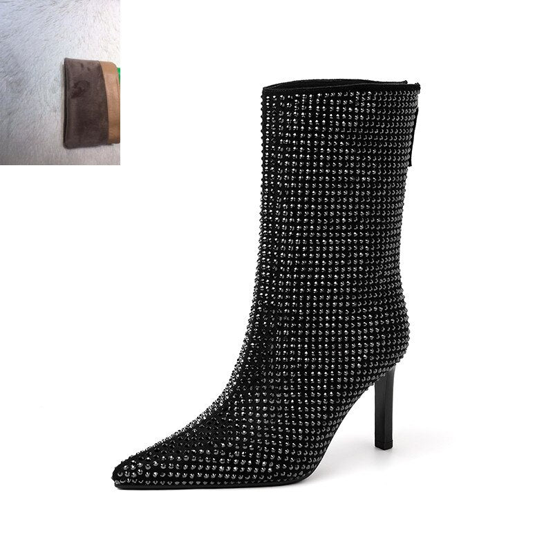 Rhinestone Heeled  Boots