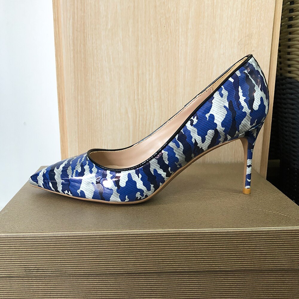 Blue Patent Printed Heels