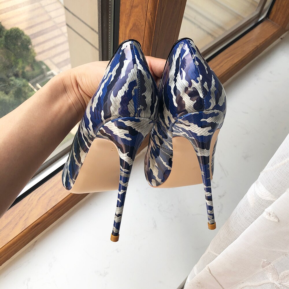 Blue Patent Printed Heels