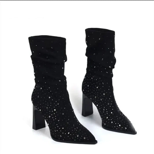 Sparkle Pointed Mid-calf Boots