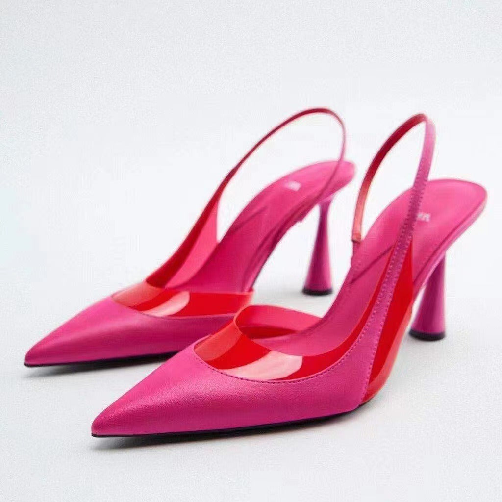 Rose Red Patchwork Sandals Pointed Stiletto Woman Pumps Elegant Pumps Shoes