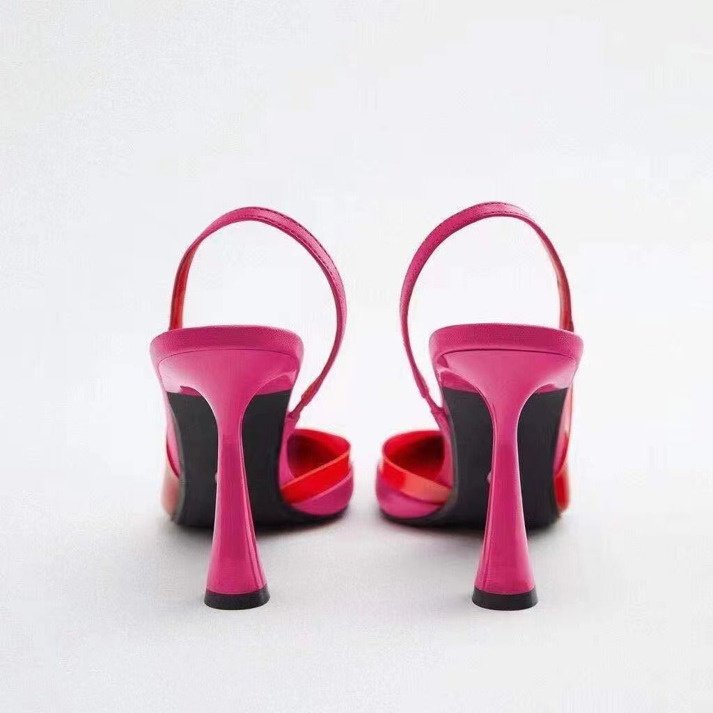 Rose Red Patchwork Sandals Pointed Stiletto Woman Pumps Elegant Pumps Shoes