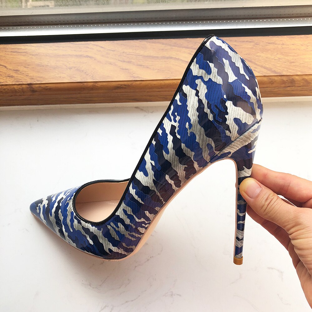 Blue Patent Printed Heels