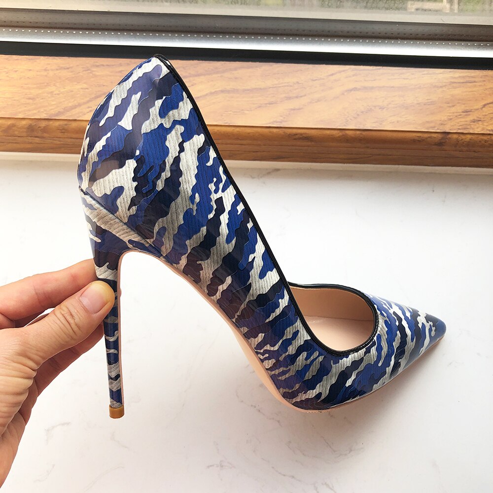 Blue Patent Printed Heels