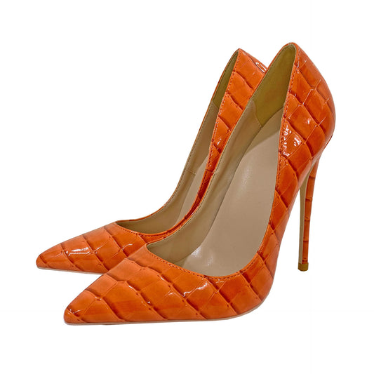 New Orange Snake Pattern High Heels