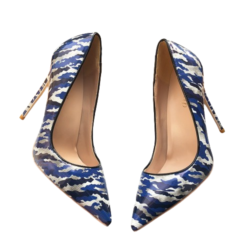 Blue Patent Printed Heels