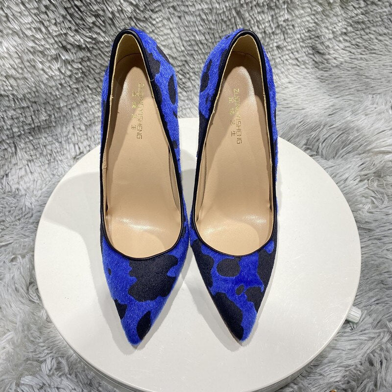 Blue Cow Print Pumps