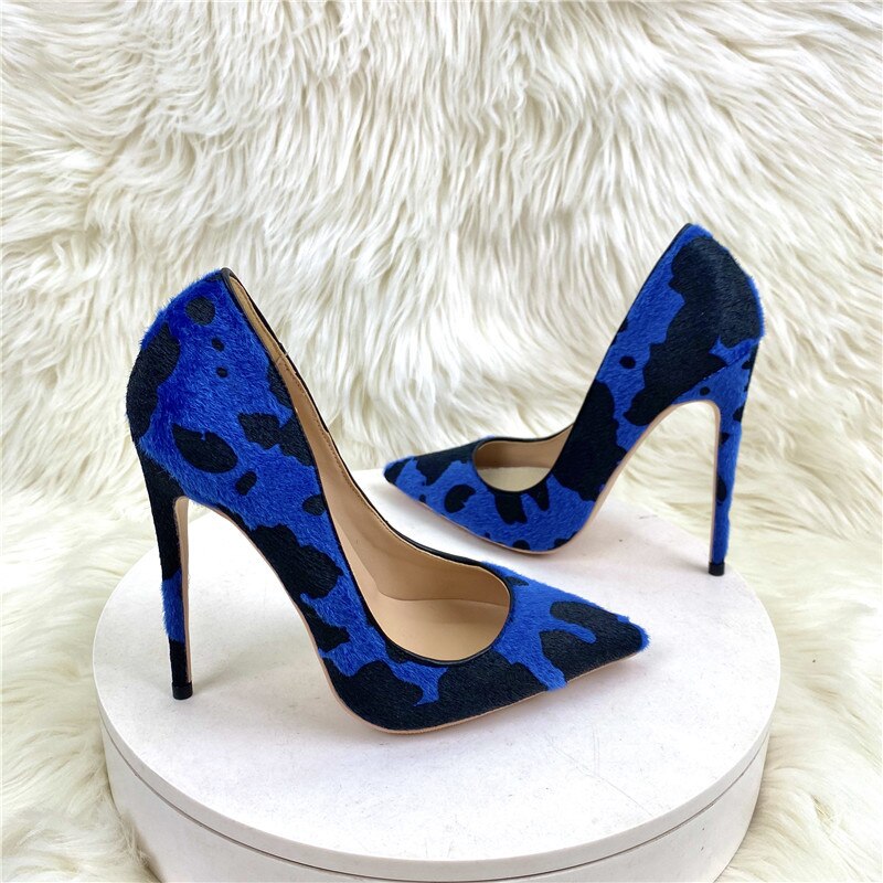 Blue Cow Print Pumps